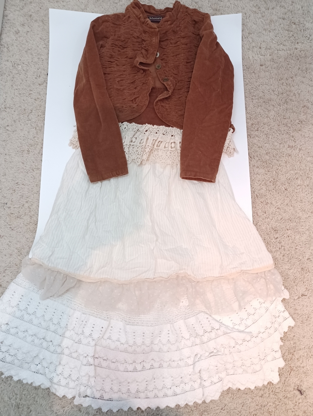 Cropped Ruffle Velvet Jacket in Rust Brown For Young Girls - Picture 1 of 3